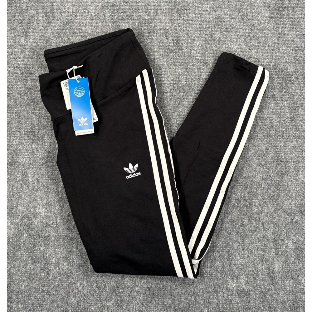 Adidas Originals Womens 1X Black 3 Stripes Leggings Tights Trefoil NWT